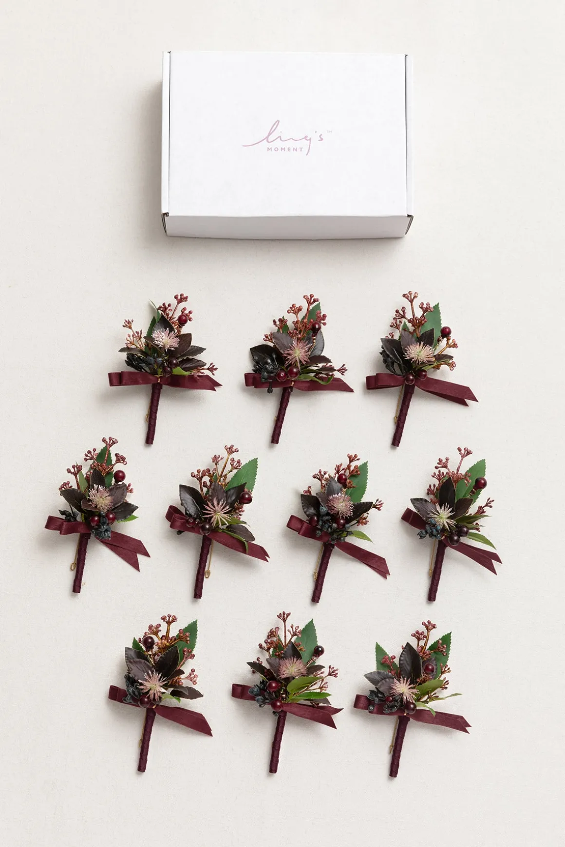 Boutonnieres for Guests in Black Baccara & Burgundy | Clearance