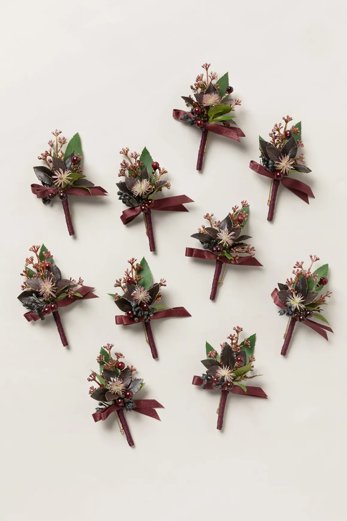 Boutonnieres for Guests in Black Baccara & Burgundy | Clearance