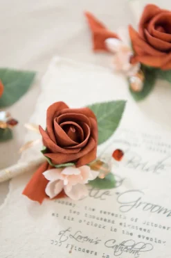 Boutonnieres for Guests in Burnt Orange