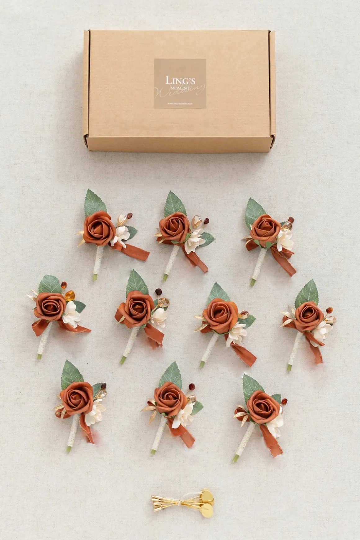Boutonnieres for Guests in Burnt Orange
