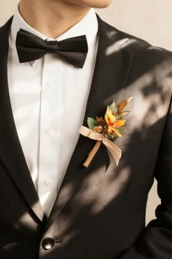 Boutonnieres for Guests in Burnt Orange & Gold | Clearance