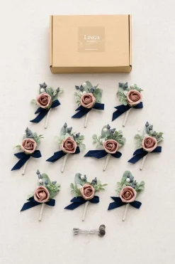Boutonnieres for Guests in Dusty Rose & Navy | Clearance