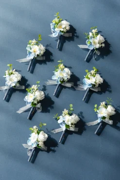 Boutonnieres for Guests in Dutch Blue & Navy Blue