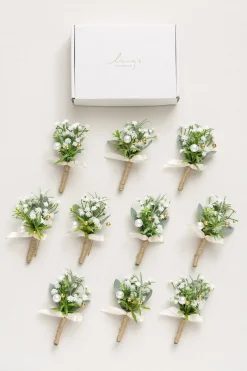 Boutonnieres for Guests in White & Sage | Clearance