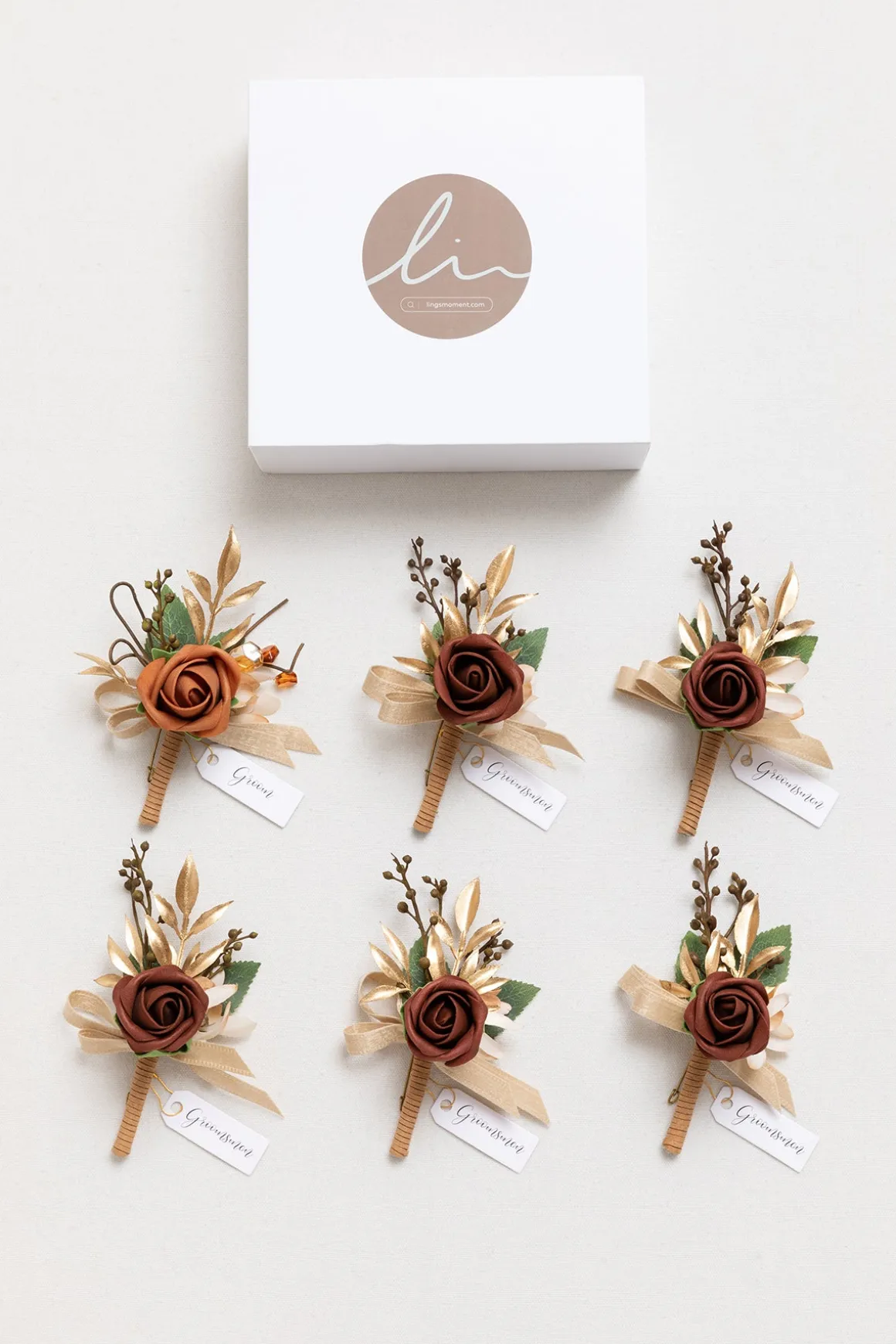 Boutonnieres in Amber - Set of 6