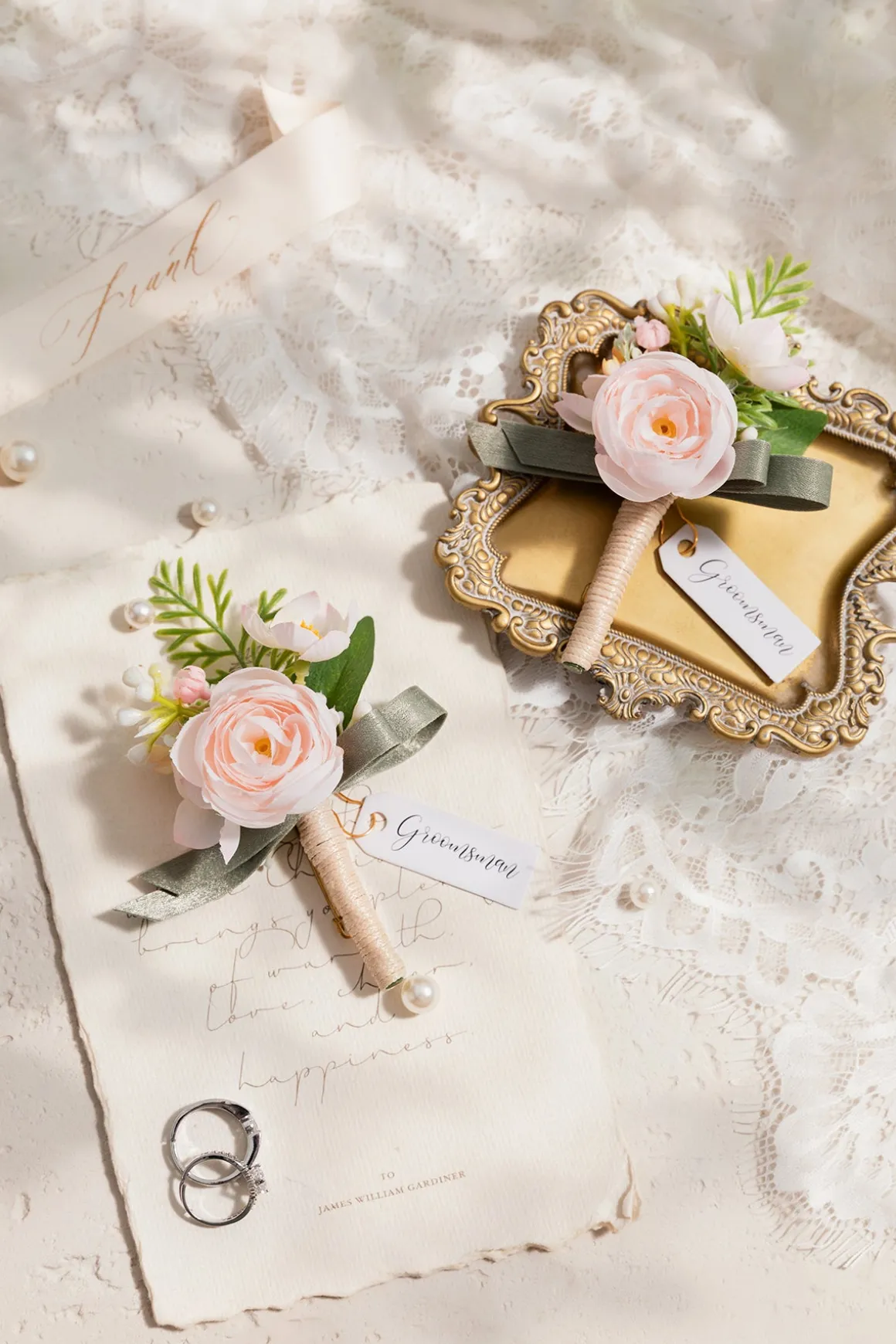 Boutonnieres in Blush & Cream (Set of 2)