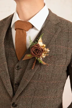 Boutonnieres in Caramel & Walnut Brown