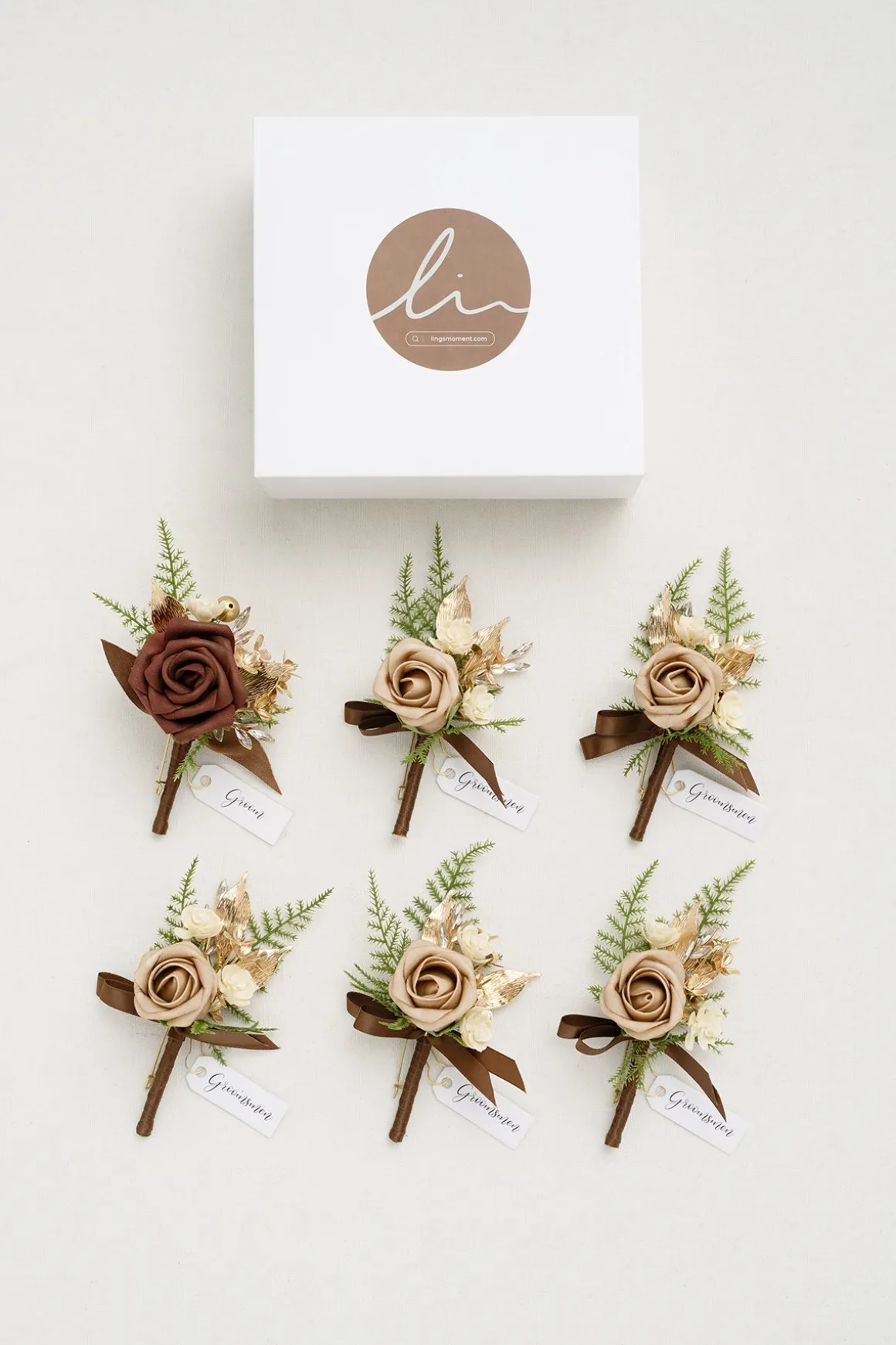 Boutonnieres in Caramel & Walnut Brown