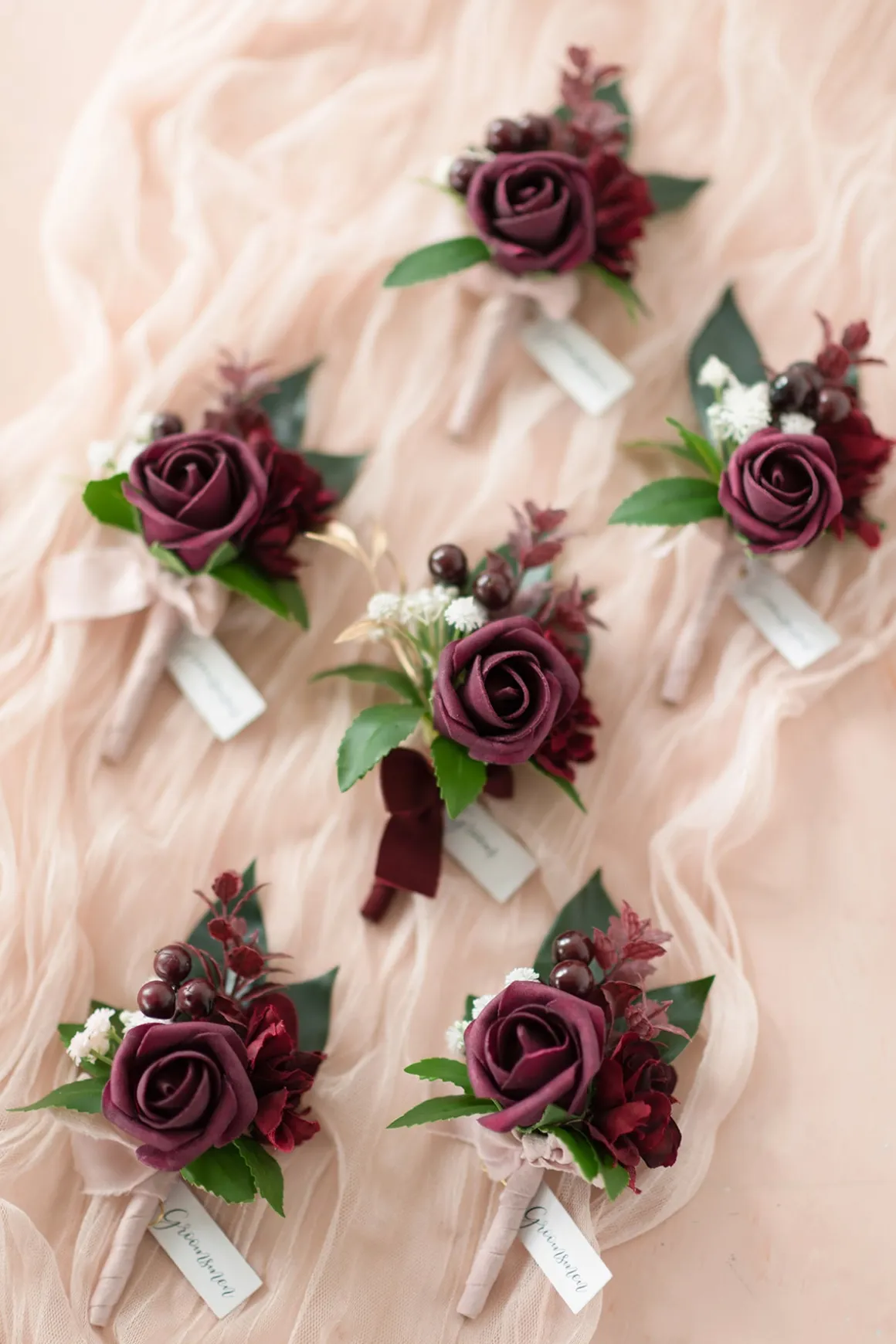 Boutonnieres in Classic Marsala