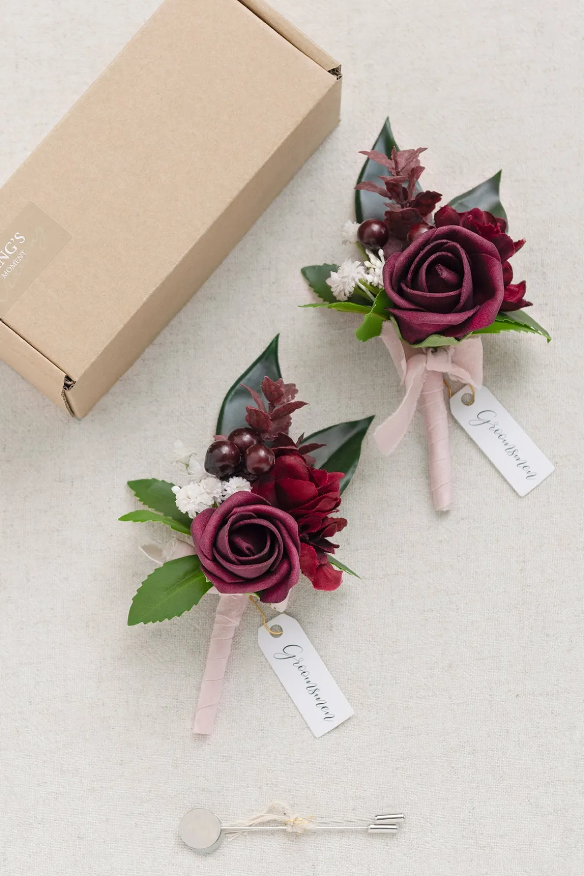 Boutonnieres in Classic Marsala