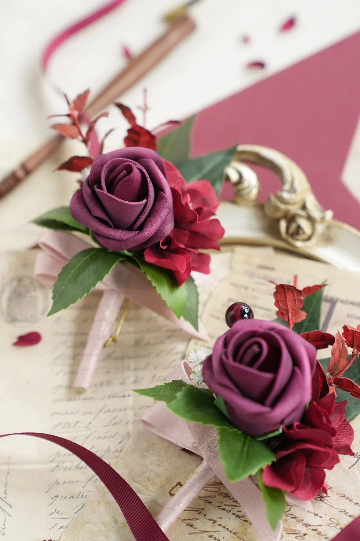 Boutonnieres in Classic Marsala