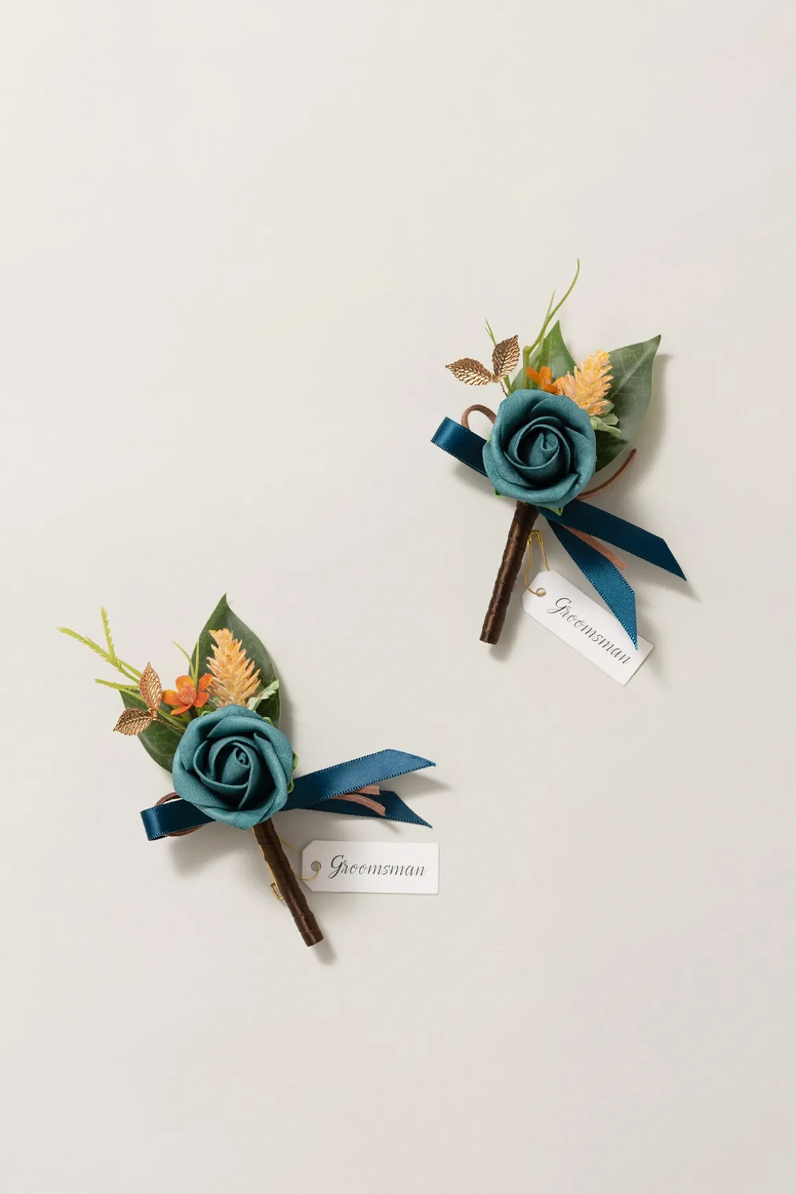 Boutonnieres in Dark Teal & Burnt Orange | Clearance