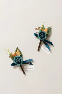 Boutonnieres in Dark Teal & Burnt Orange