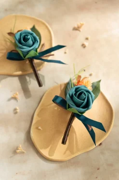Boutonnieres in Dark Teal & Burnt Orange