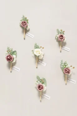 Boutonnieres in Dusty Rose & Cream (Set of 6)