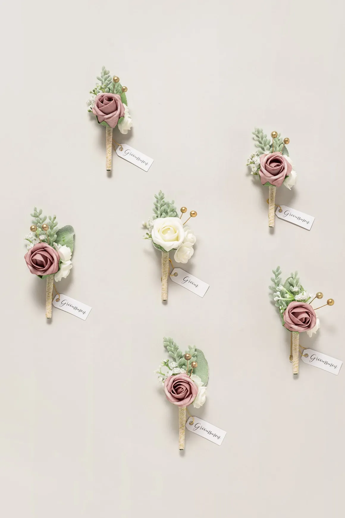 Boutonnieres in Dusty Rose & Cream