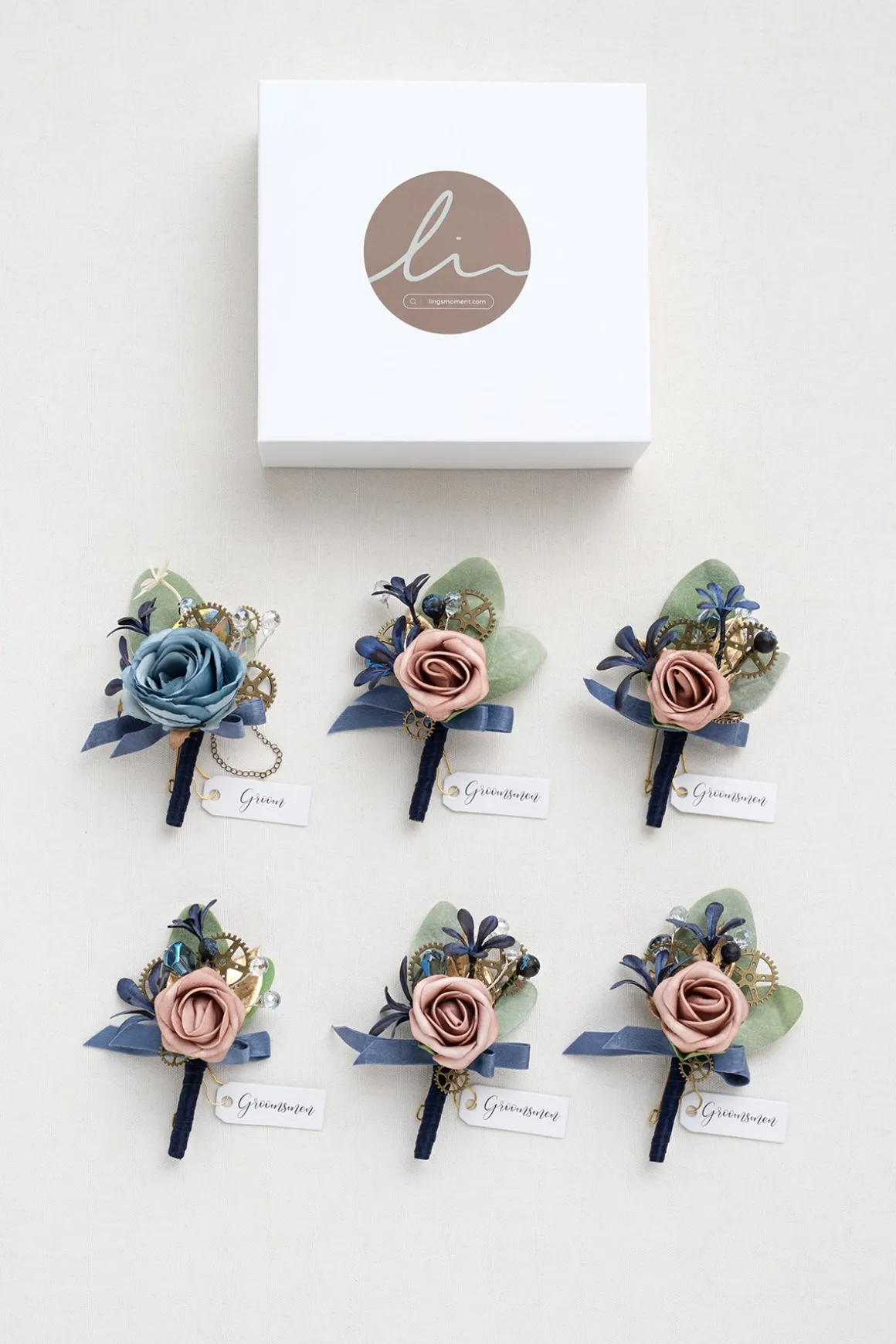 Boutonnieres in Dusty Rose & Navy | Clearance