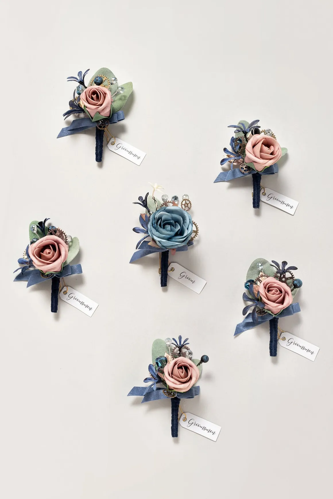 Boutonnieres in Dusty Rose & Navy | Clearance