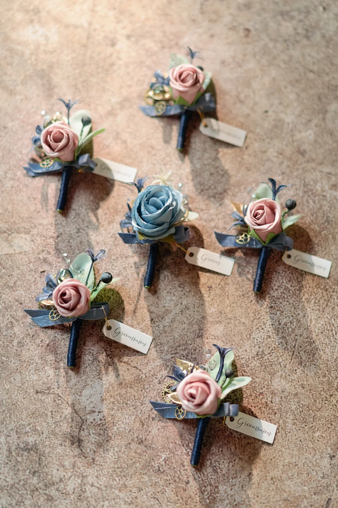 Boutonnieres in Dusty Rose & Navy | Clearance