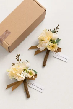 Boutonnieres in Earth Brown & Butter Yellow | Clearance