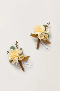 Boutonnieres in Earth Brown & Butter Yellow | Clearance