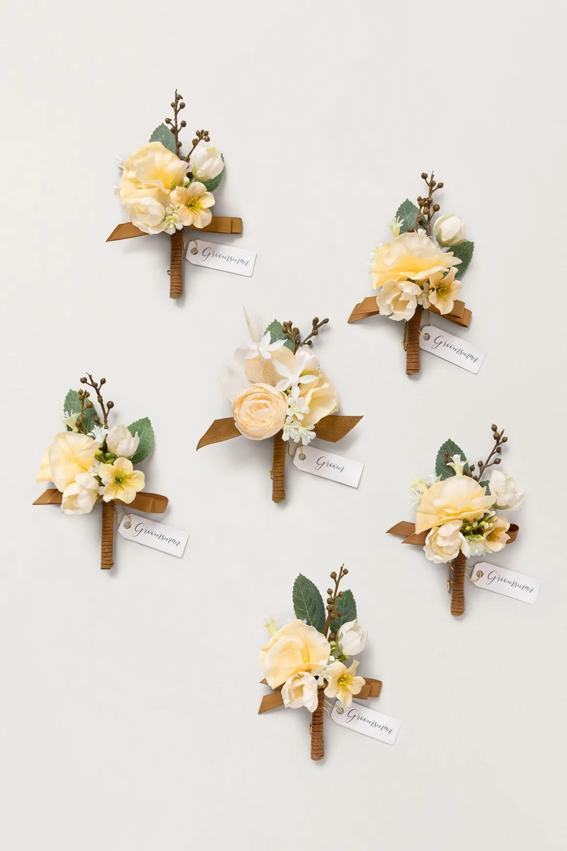 Boutonnieres in Earth Brown & Butter Yellow | Clearance