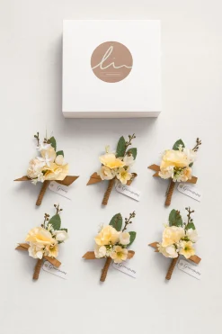 Boutonnieres in Earth Brown & Butter Yellow (Set of 6)