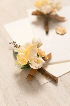 Boutonnieres in Earth Brown & Butter Yellow (Set of 2)