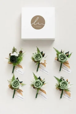 Boutonnieres in Forest Green & Gold | Clearance