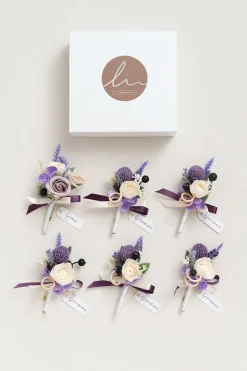 Boutonnieres in French Lavender & Plum