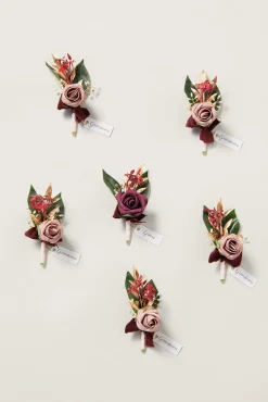 Boutonnieres in Marsala & Dusty Rose (Set of 6)