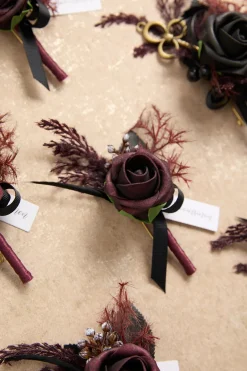 Boutonnieres in Moody Burgundy & Black