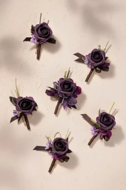 Boutonnieres in Plum Velvet Wedding (Set of 6)