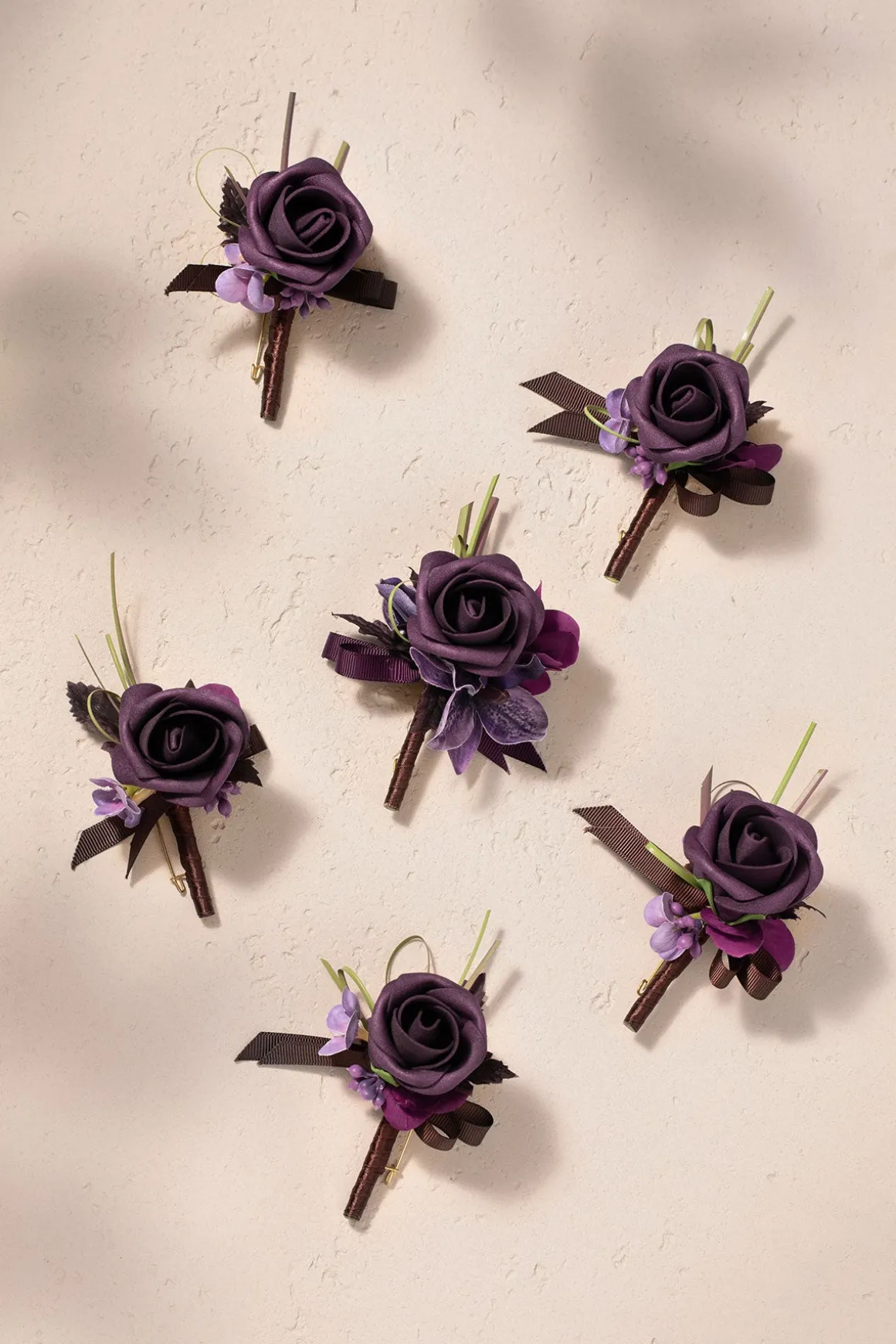 Boutonnieres in Plum Velvet Wedding (Set of 6)