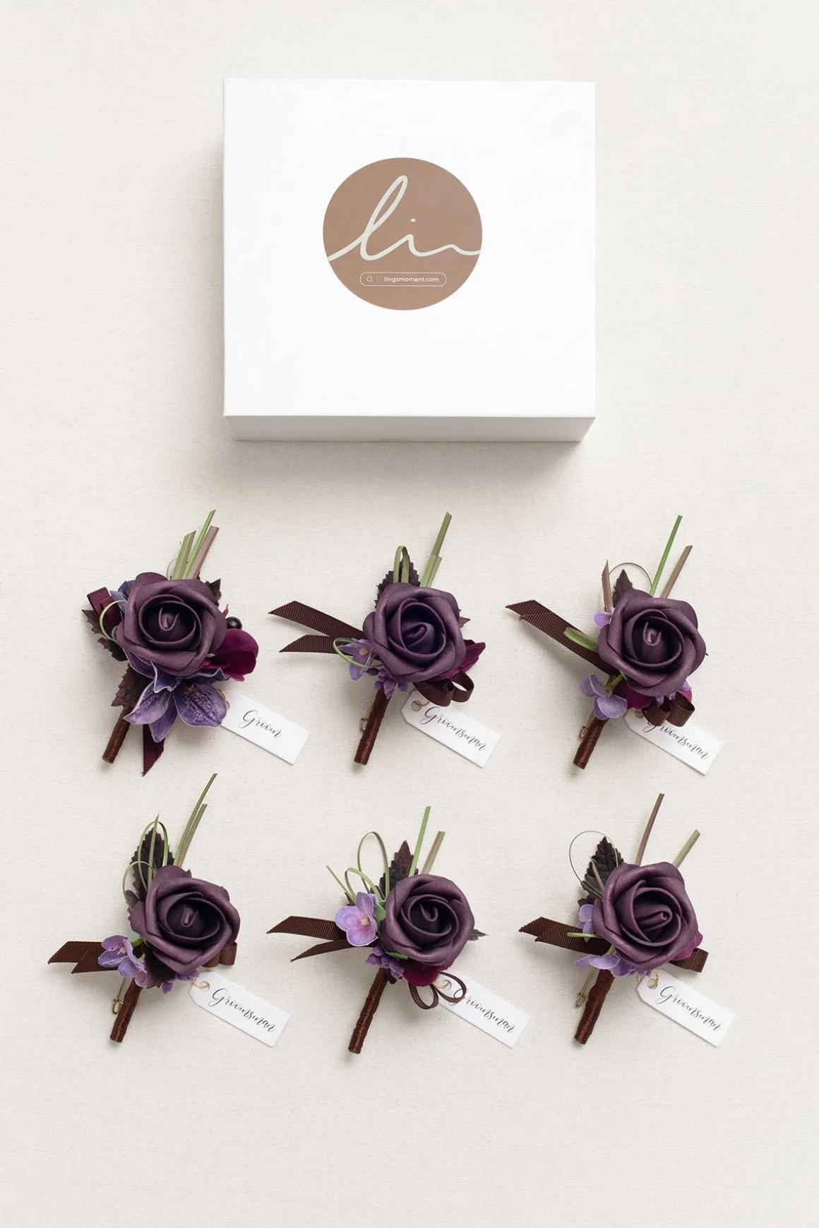 Boutonnieres in Plum Velvet Wedding (Set of 6)
