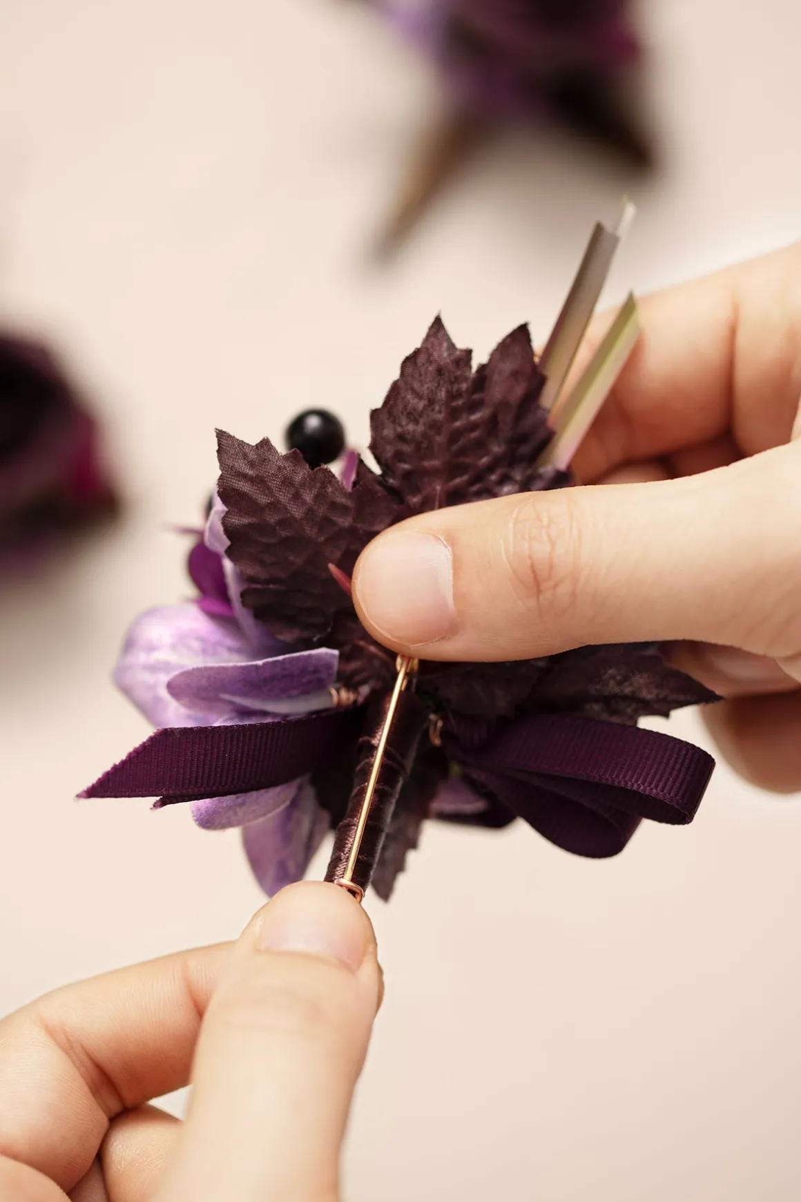 Boutonnieres in Plum Velvet Wedding (Set of 6)