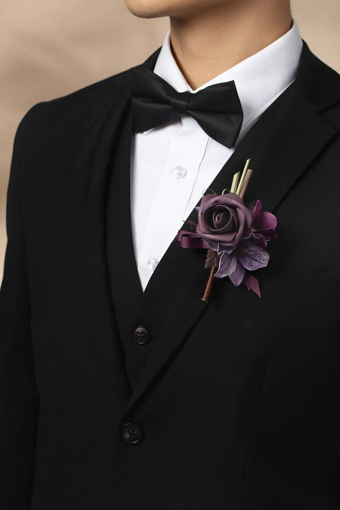 Boutonnieres in Plum Velvet Wedding (Set of 6)