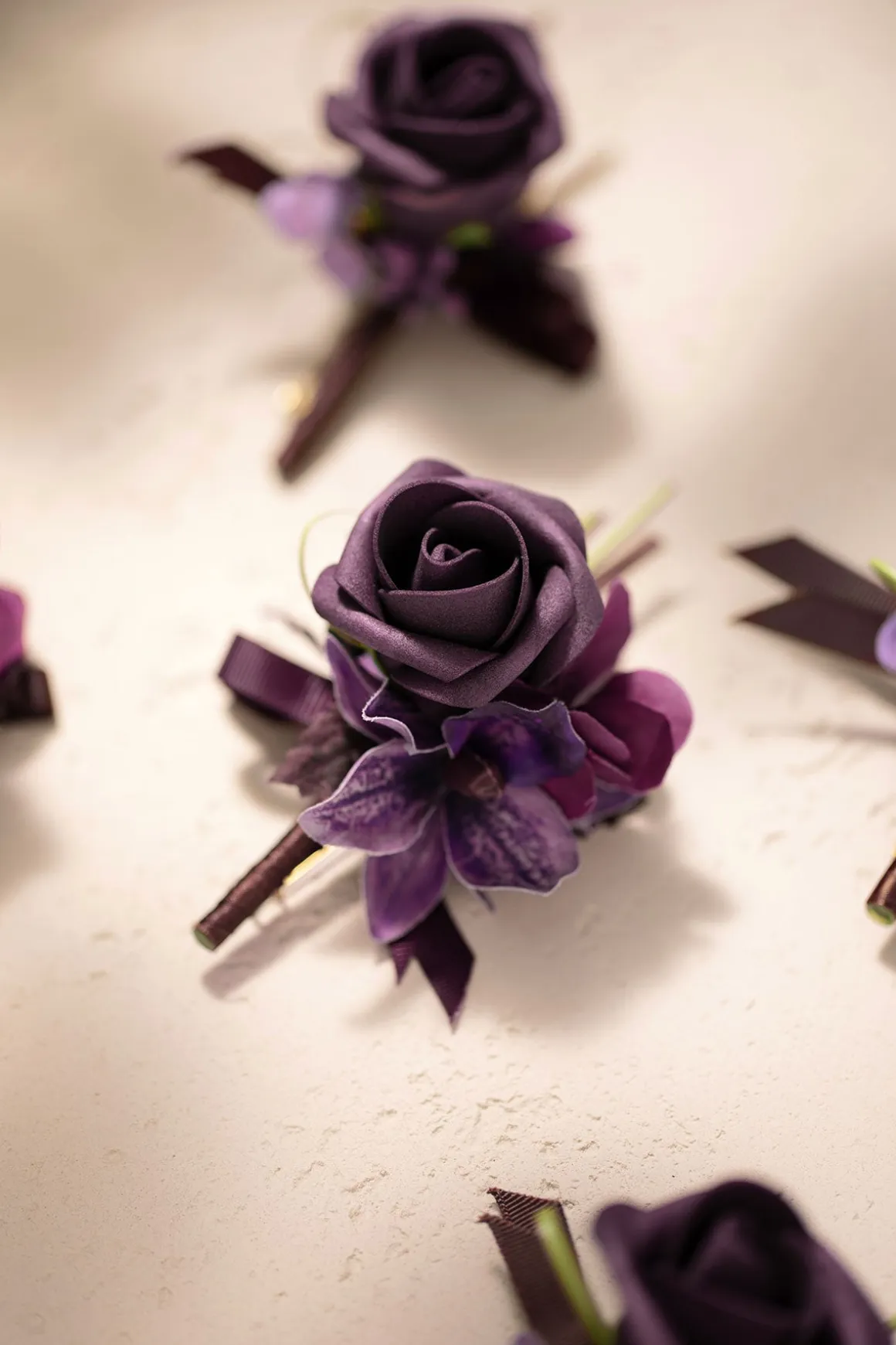 Boutonnieres in Plum Velvet Wedding (Set of 6)