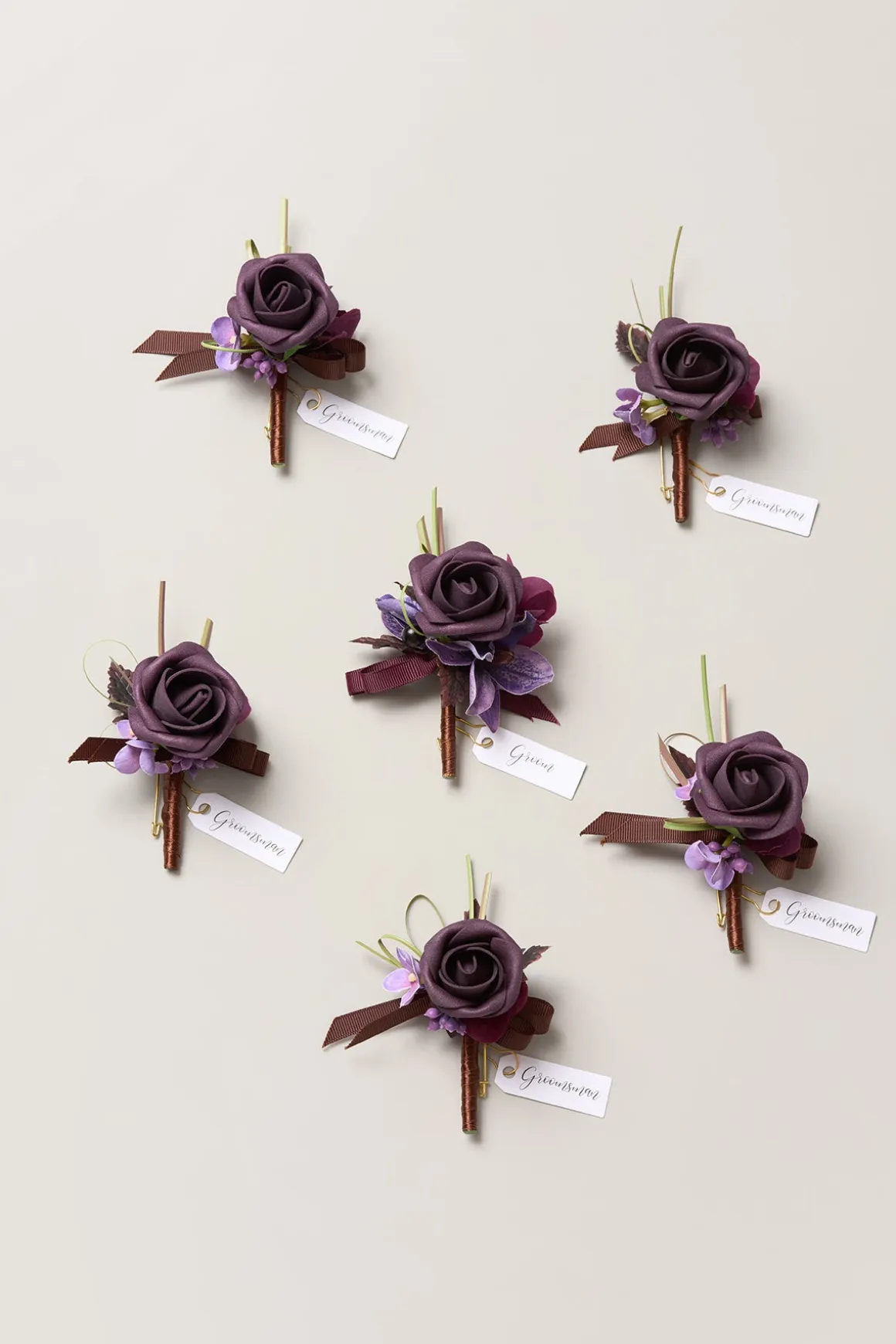 Boutonnieres in Plum Velvet Wedding (Set of 6)