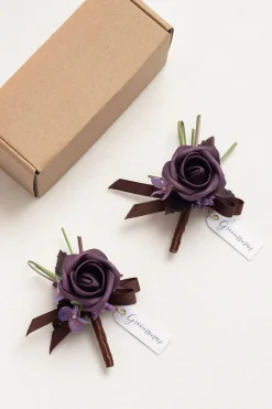 Boutonnieres in Plum Velvet Wedding (Set of 2)