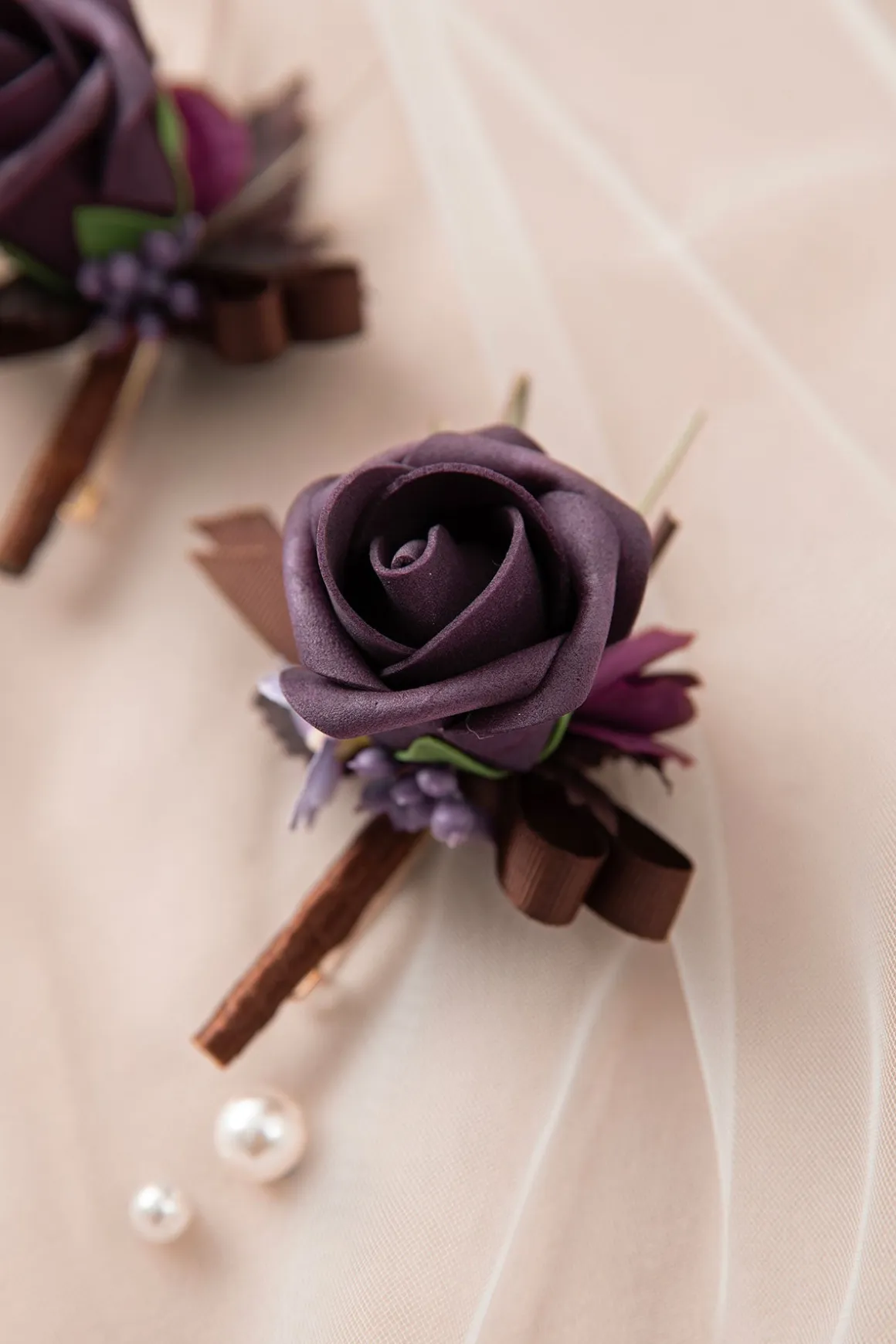 Boutonnieres in Plum Velvet Wedding (Set of 2)