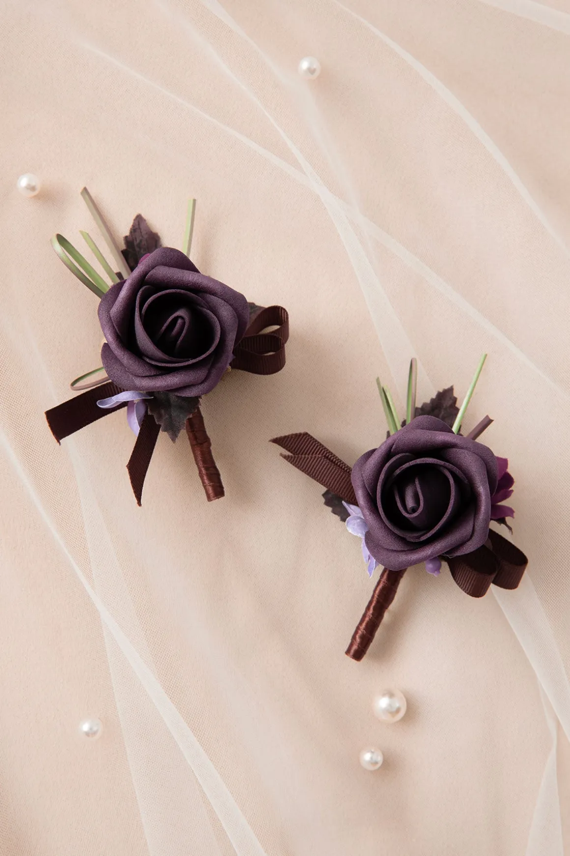 Boutonnieres in Plum Velvet Wedding (Set of 2)