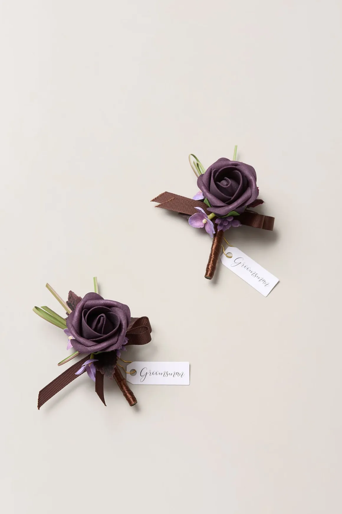 Boutonnieres in Plum Velvet Wedding (Set of 2)