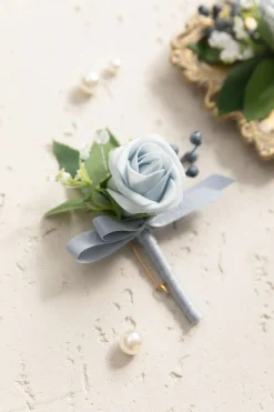 Boutonnieres in Romantic Dusty Blue (Set of 2)