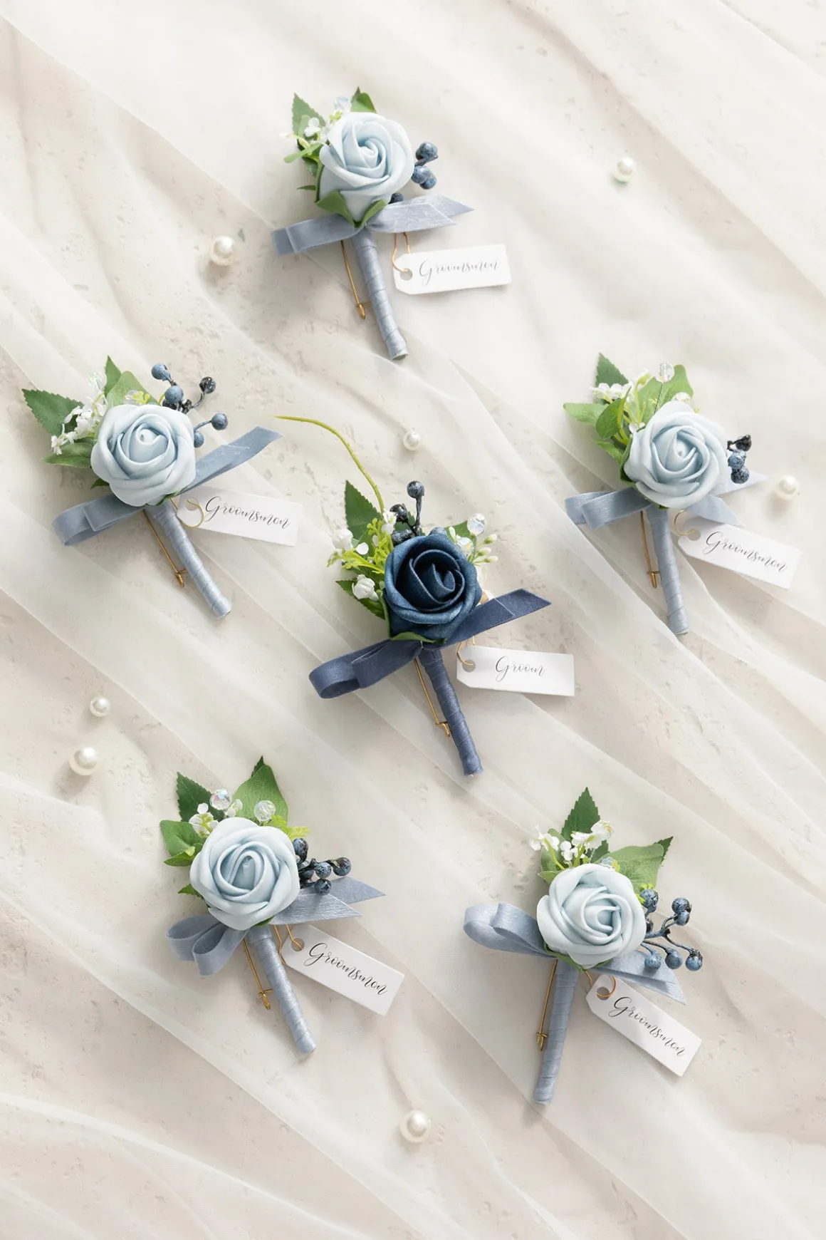 Boutonnieres in Romantic Dusty Blue (Set of 6)