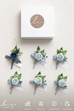 Boutonnieres in Romantic Dusty Blue (Set of 6)