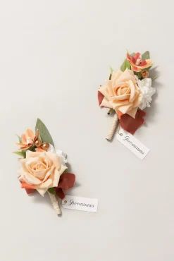 Boutonnieres in Sunset Terracotta