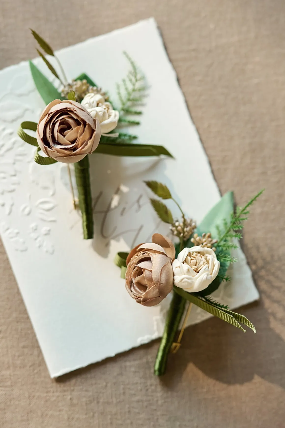 Boutonnieres in Tawny Beige & Beige