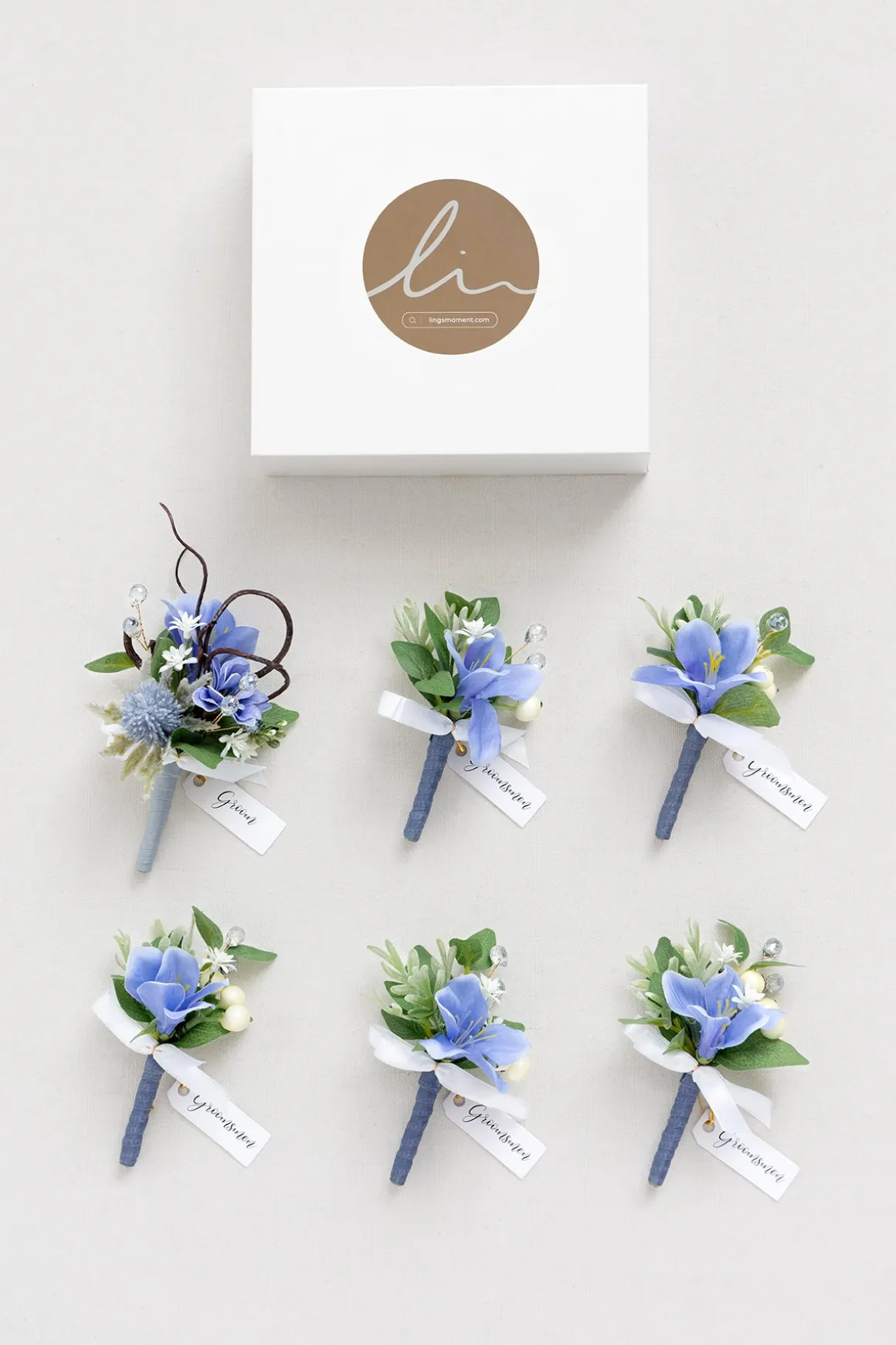 Boutonnieres in Timeless French Blue & White