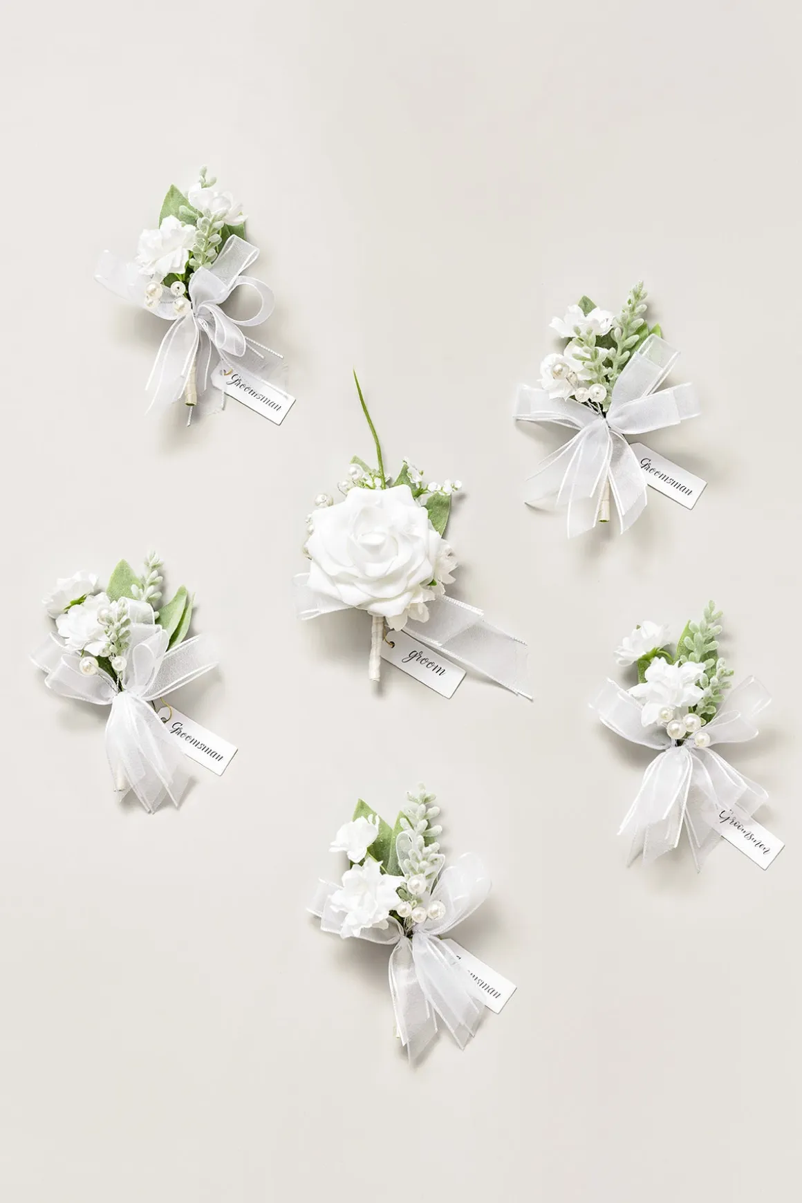 Boutonnieres in Timeless White (Set of 6)